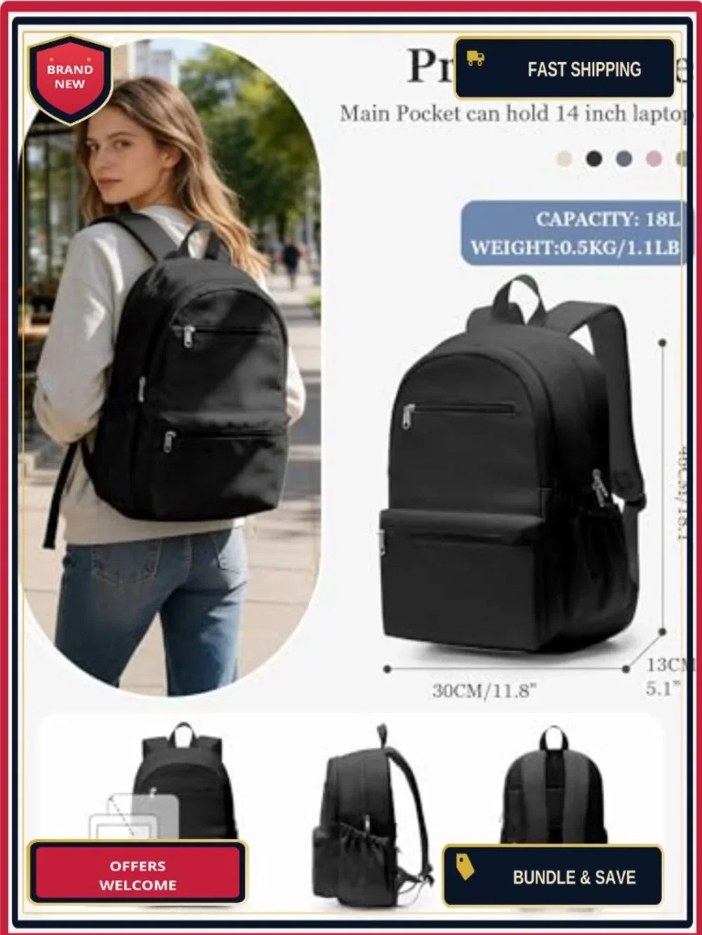 Lightweight Waterproof School Backpack with Laptop Compartment for Teens Adults